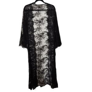 Black Sheer Lace Maxi Duster Kimono Gothic Whimsy Goth Romantic Boho